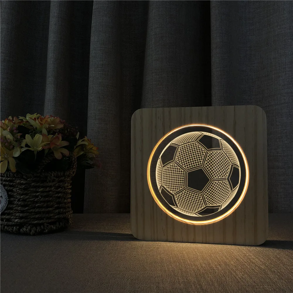 

Football Design 3D LED Arylic Wooden Night Lamp Table Light Switch Control Carving Lamp for Children's Back School Decor Gift