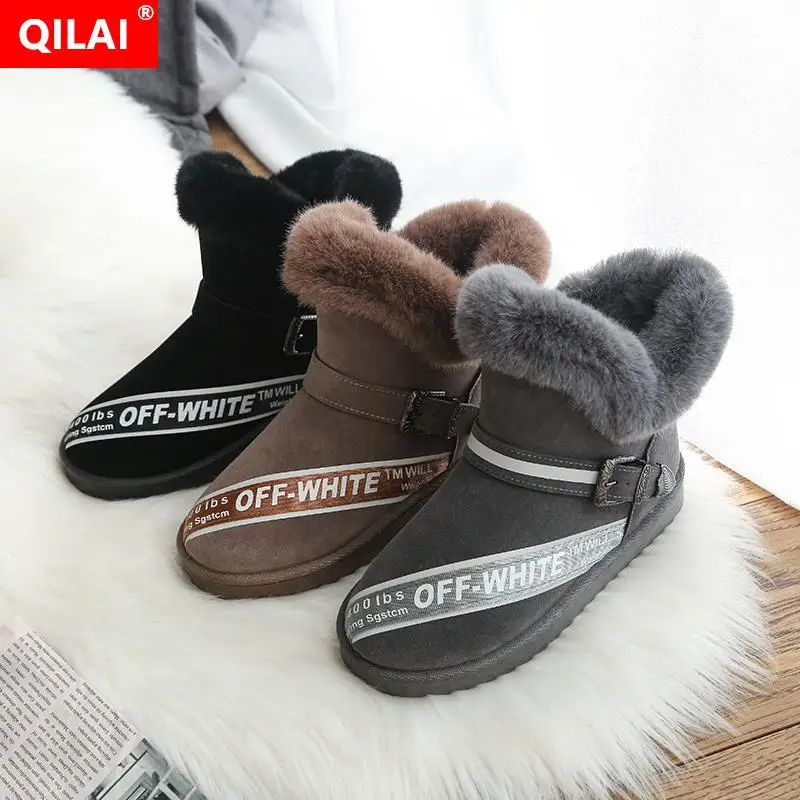 

Winter Plus Velvet Warm Women's Boots 2019 Fashion Letter Printing Suede Female Snow Boots High-top Women's Shoes