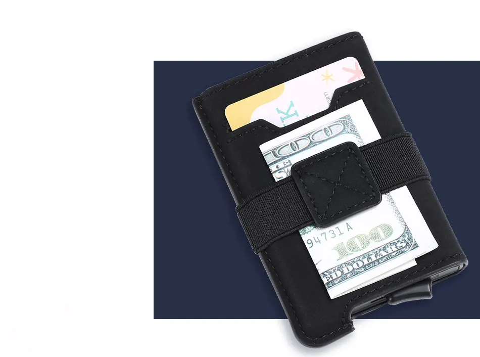 С функцией блокировки RFID кредитной держатель для карт Для мужчин минималистский Умный кошелек проходит металлический кожаный мужской тонкий банк алюминиевого карточного держателя карты Чехол