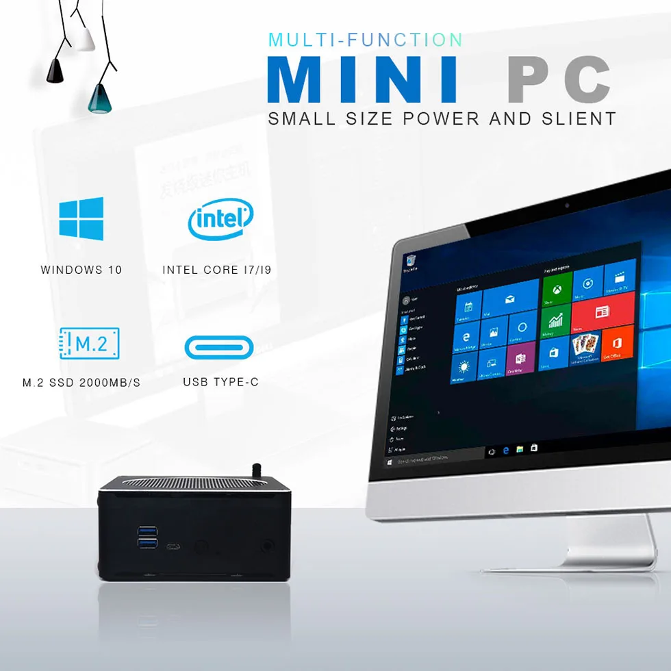 Intel i9 9880H Ксеон E 2176M Настольный 6 Core 12 поток вентилятора мини ПК с Windows 10 Pro HDMI