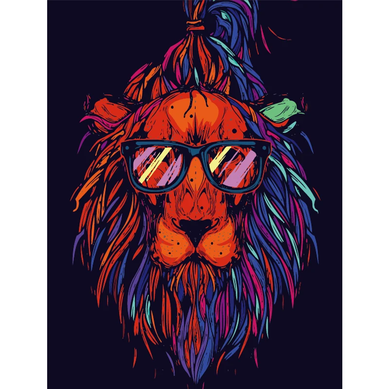 

Painting By Number DIY Dropshipping big size Cool lion wearing glasses Animal Canvas Room Decoration Art picture Child Gift
