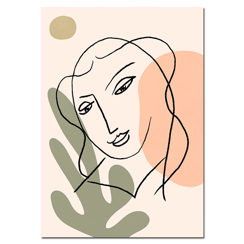Скандинавская Мода абстрактное женское лицо Matisse линия рисунок плакат и принты Красочные Девушки Холст Живопись стены искусство фотографии спальня - Цвет: Picture E