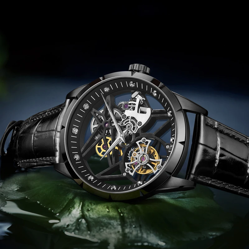 Новая модель GUANQIN 100% оригинал Tourbillon Мужские часы Топ бренд класса люкс двойной