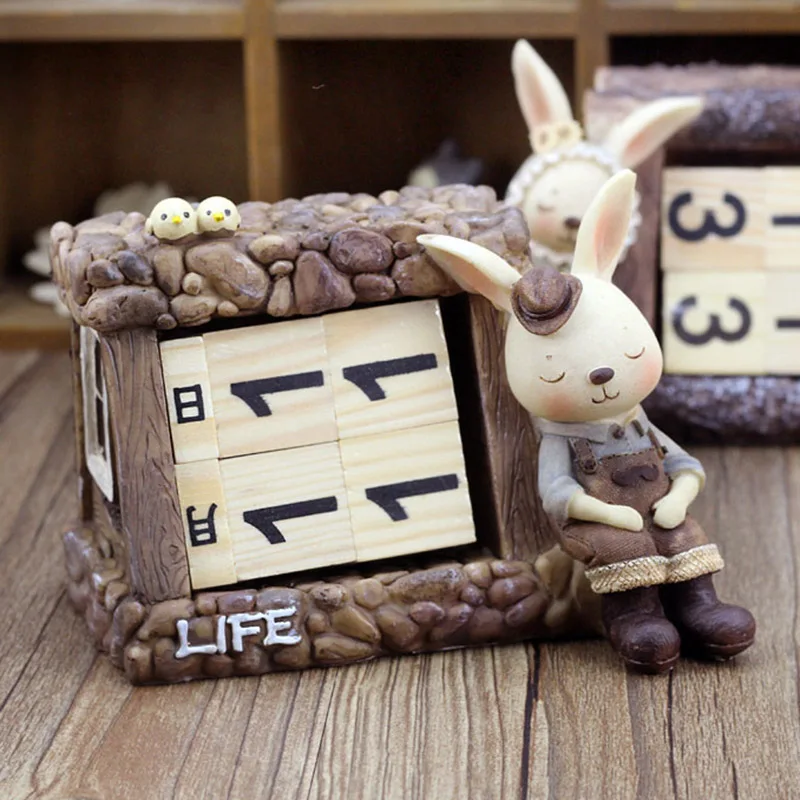 

Cartoon Miss Rabbit Calendar Resin Decoration Country Style Desk Calendar LBShipping