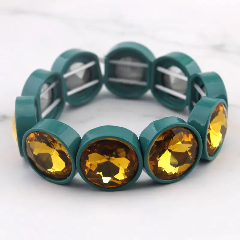 ZWPON Faceted Glass Crystal Square Tile Bead Bangles Bracelets for Women Fashion Multicolor Painted Elastic Bracelets Wholesale - Окраска металла: B2241 Turquoise