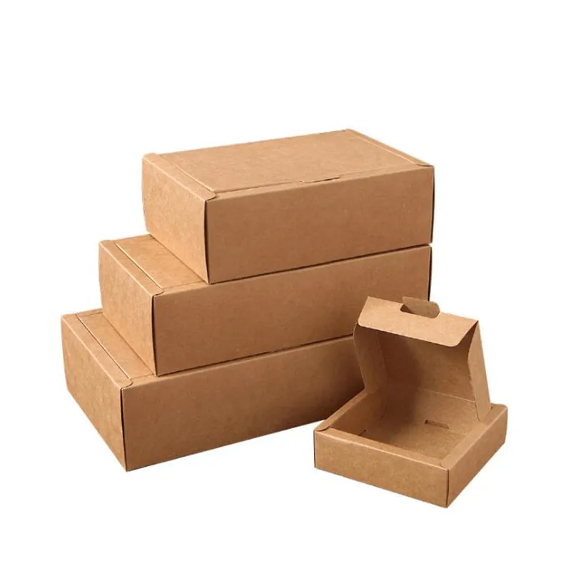

10pcs/Lot 4 Sizes Hot Sale Flip Cover Paper Gift Box Thick Kraft Box Brown Wedding Favor Box For Packaging