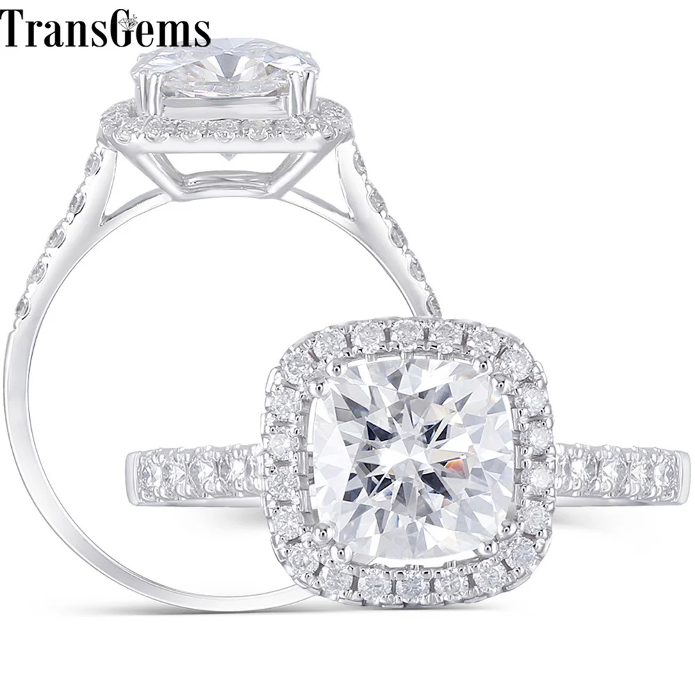 Обручальное кольцо Transgems в центре 2ct Halo Moissanit 14K 585 белое золото 7 5 мм Sqaure с подушкой