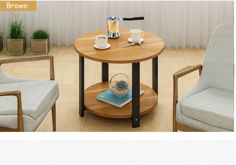 Wooden Coffee Table Marble Texture Simple Smart 2 Layers Round Sofa Side Tea Table for Living Room Bedroom Furniture