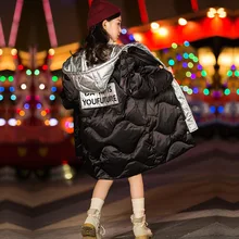 Новинка года, зимнее длинное стильное пальто для девочек утепленная куртка для маленьких девочек детская модная дизайнерская Повседневная куртка с капюшоном#8093