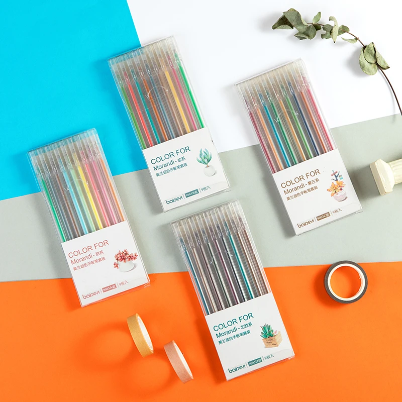 

9pcs Morandi Gray Pens Set Multi Color Gel Ink Pens Vintage Marker Liner 0.5mm Ballpoint Stationery Gift Office School Supplies