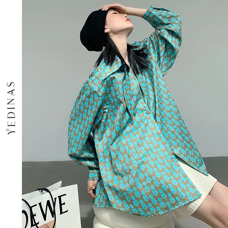 

Yedinas Women Vintage Floral Print Casual Blouse Shirts Women Puff Sleeve Chic Overside Loose Long Ladies Blouses Fashion Tops