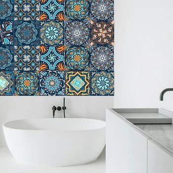 

Mandala Self -Adhesive Arab Wall Stickers Anti Oil Waterproof Simulation Tiles Kitchen Bathroom Decoration Wall Art