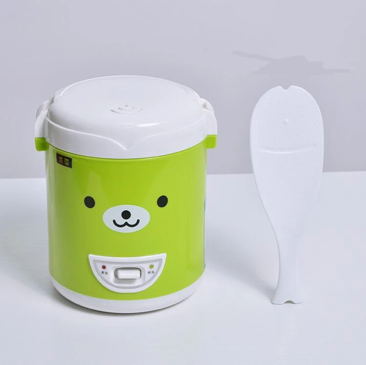 

3 Cups Cute Multi-function Electric Mini Rice Cooker 220V For House Food Steamer Student Dormitory Electric Lunch Box Green