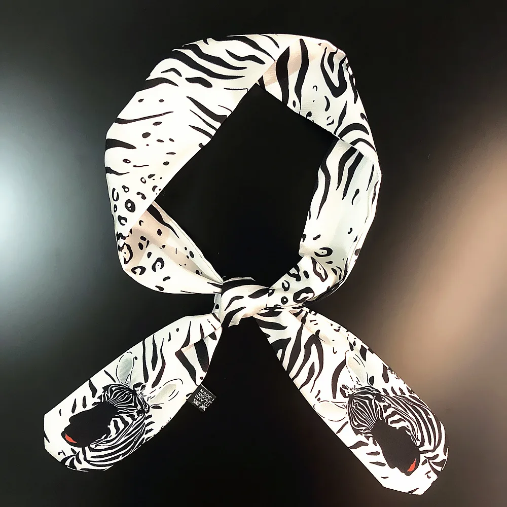 Принты животных из мультфильмов женский Твилли шелковый шарф 88 см* 5 см Стиль Кошка Собака Тигр Зебра цветок сумка ленты головной платок для женщин