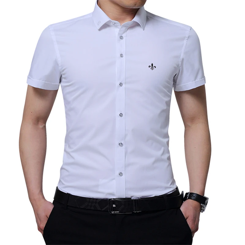 Вышивка мода Blusa Camisa Social Masculina Dudalina короткий рукав Slim Fit рубашка мужская одежда с цветочным принтом белый мужской
