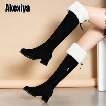 

Over The Knee boots Suede Fur Lined Long High Winter Boots for Women Comfortable fashion Snow Boots Shoes w134