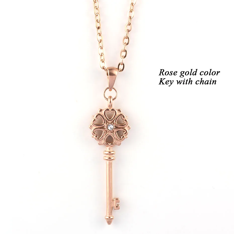 rose gold key only Твист открытый эфирное масло диффузор ожерелье для женщин серебро золото розовое золото черный медальон 316L нержавеющая сталь духи кулон - Окраска металла: rose gold key only