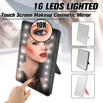 

16 LED Lighted Makeup Mirror Touch Screen + 10X Magnifier Make Up Mirror Cosmetic Tabletop Stand Bathroom Mirrors
