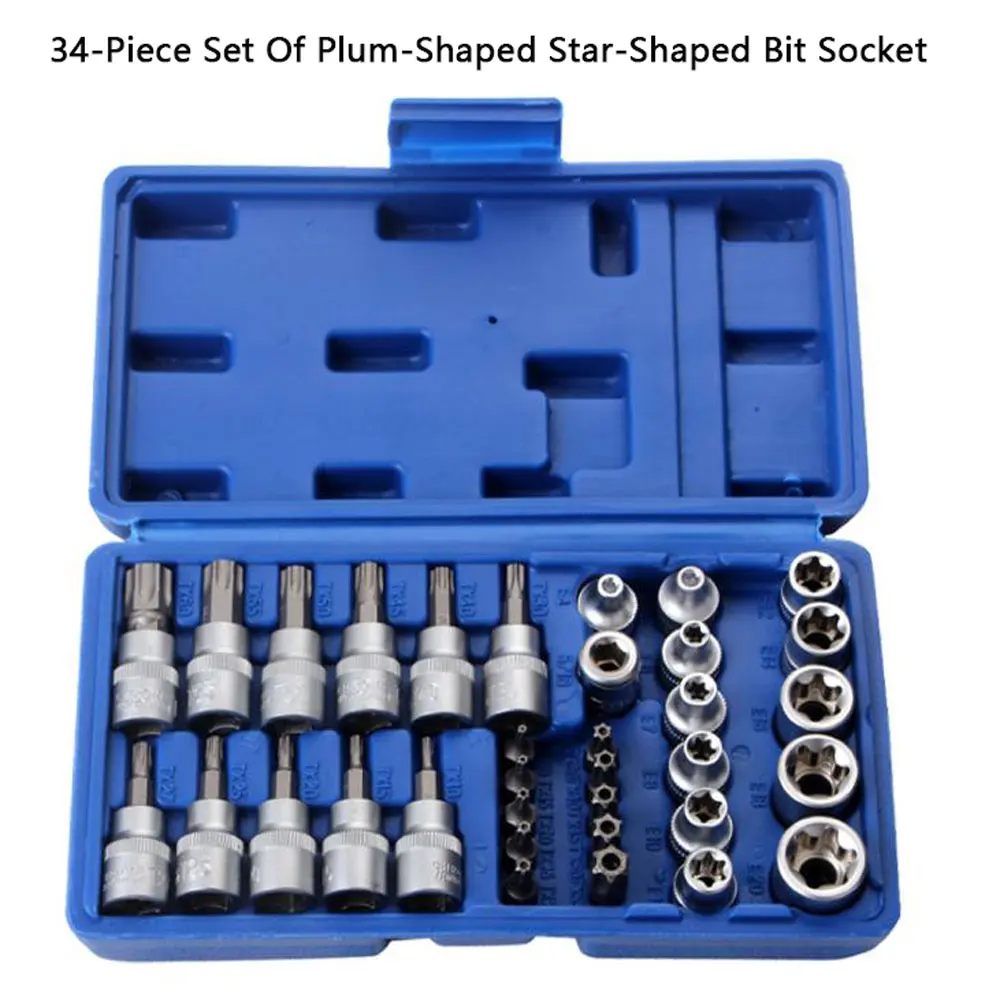 

34 PCS Of Plum-Shaped Star-Shaped Bit Socket 3/8" Ratchet Wrench To 5/16" Hexagon Socket Screw Combination Tool