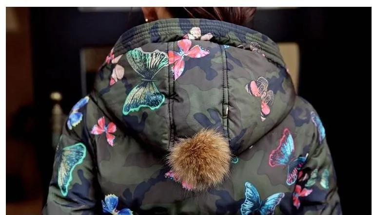 Распродажа осенне-зимняя женская утепленная камуфляжная куртка с хлопковой подкладкой Длинные парки повседневные хлопковые пальто Топы J1708