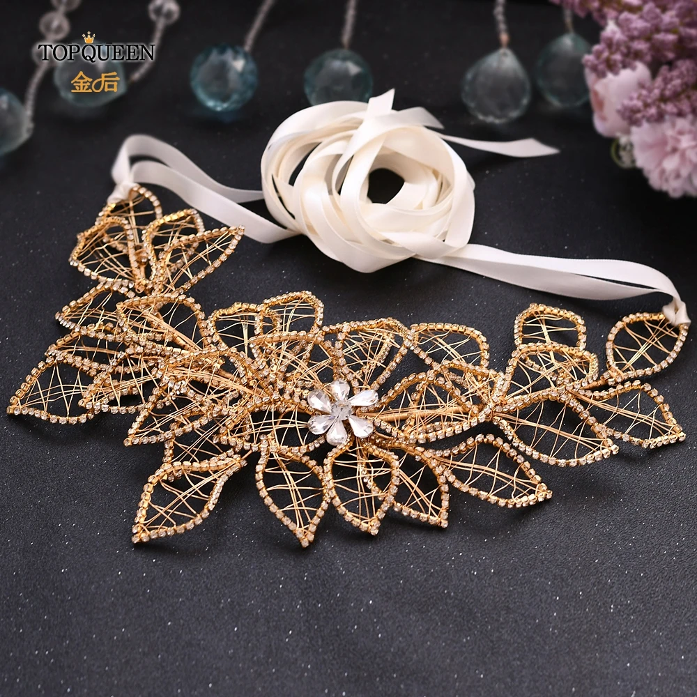 TOPQUEEN SH256-G, золотой и черный пояс, пояс для свадебного платья, пояс для женщин, свадебный пояс для невесты, пояс с бисером для платья, Блестящий Пояс - Цвет: Off-white ribbon