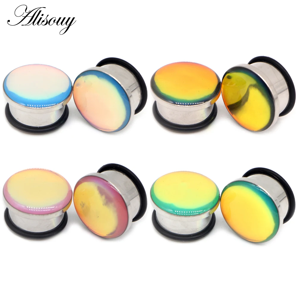 

Alisouy 2pcs Steel Ear Plugs and Tunnels 1.6-16mm Epoxy Single Flared Flesh Tunnel Ear Plugs Gauge Piercings Sexy Body Jewelry