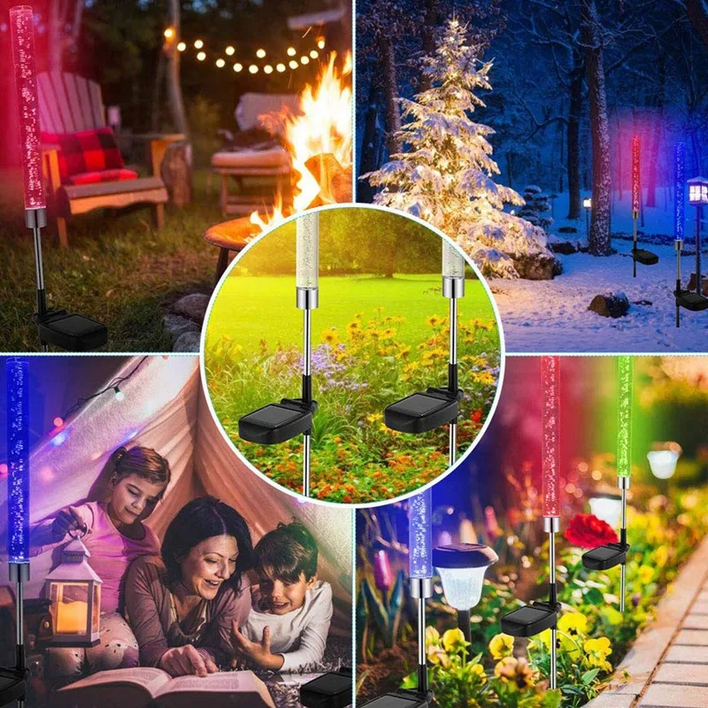 ABUI-2Pcs Garden Solar Lights Outdoor Rgb Color Changing Solar Powered for Garden Patio Backyard Pathway Decoration