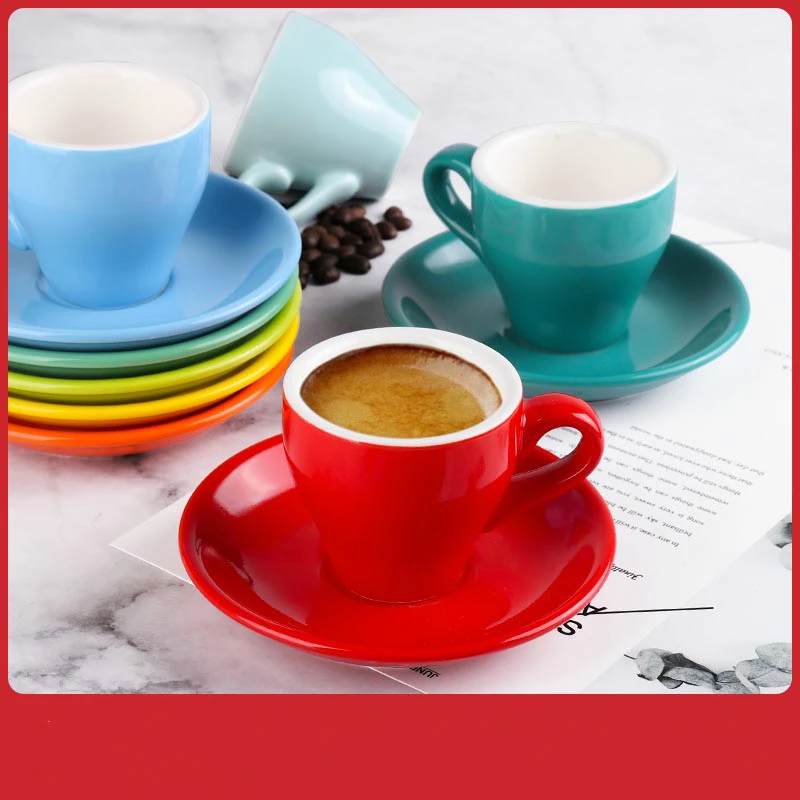 80mL Espresso Mug Italian Simplicity Color Ceramic Small Capacity Cup And Saucer Set Household Restaurant Coffee Cups With Spoon