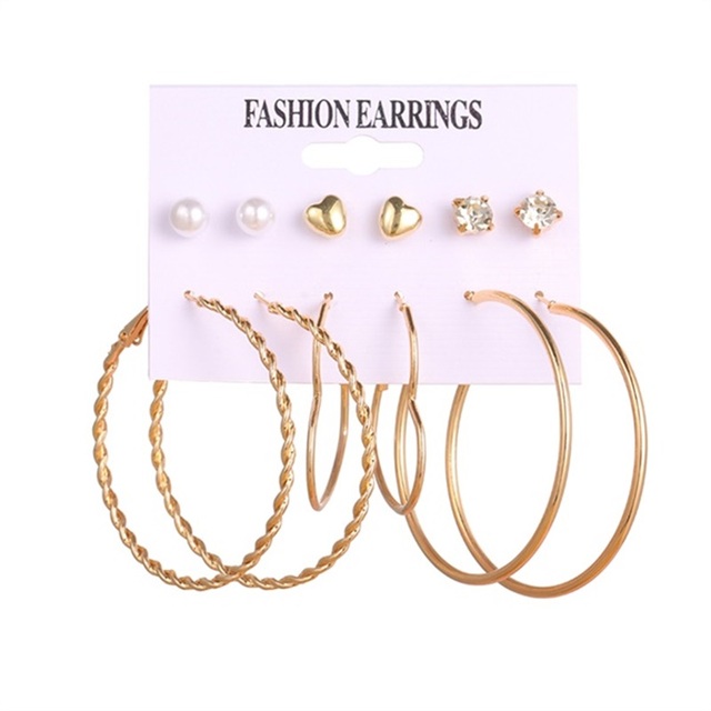 Fashion Women's Earrings Set Pearl Hoop Earrings For Women 2021 Bohemian Geometric Big Circle Gold Star Heart Earring Jewelry