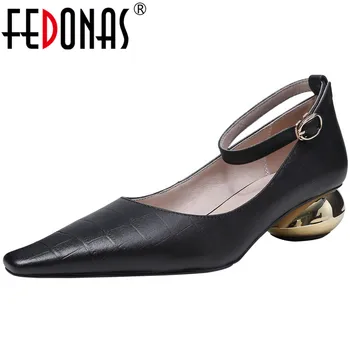 

FEDONAS Women Pumps Cow Leather Party Shoes Night Club Shoes Spring Summer Metal Decoration Square Toe Vintage Shoes Woman