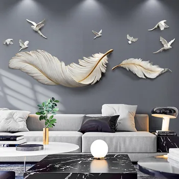 

Light Luxury Feather Wall Decoration 3D Wall Hanging Sofa TV Background Wall Creative Pendant Resin hanging decorations