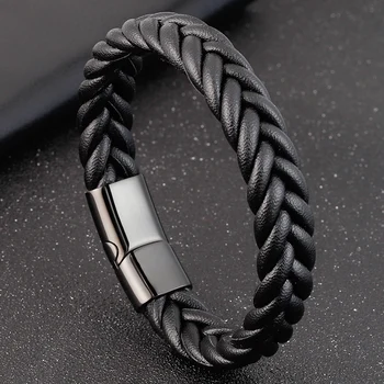 

Multi-layer Stainless Steel Combination Black Leather Men's Bracelet Gold Black Color Selection Christmas Surprise Gift