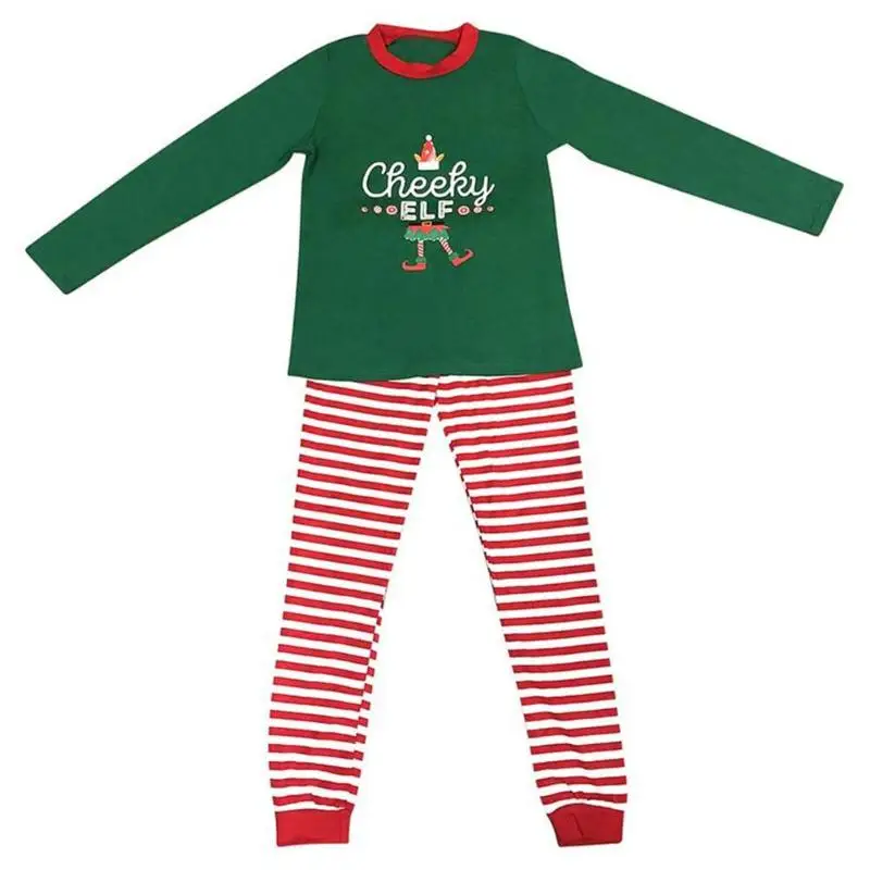 Parent-Child Christmas Letters Print Stripe Pajamas Set Men Women Kids Autumn Clothes Long Sleeve T-shirt+ Pants Sleepwear