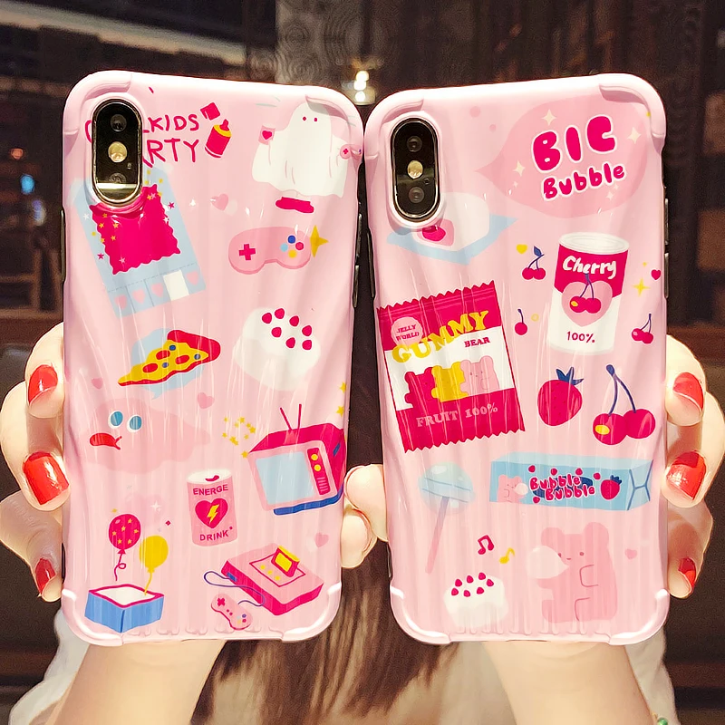 

Japan Korea Cartoon Cute Pink luggage Case For iPhone X XR XS Max Silicone Cover Kawaii INS Soft Shell TUP Glossy Phone Cases