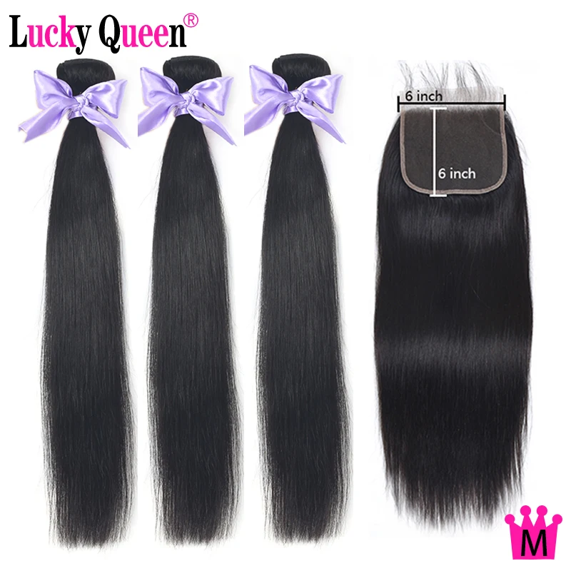Перуанские прямые пряди для волос с 6x6 закрытием предварительно выщипанные не