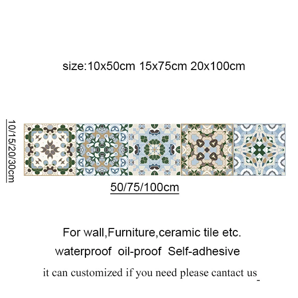 Spain Retro Wall Ceramic Arabic Tile Stickers Self-adhesive Decal for Bedroom Kitchen Waist Line Wall Decals Waterproof PVC DIY 16