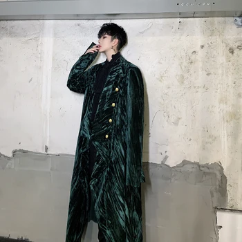 

Male Vintage Gothic Cardigan Windbreaker Outerwear Coat Men Double Breasted Corduroy Irregular Long Trench Jacket Overcoat