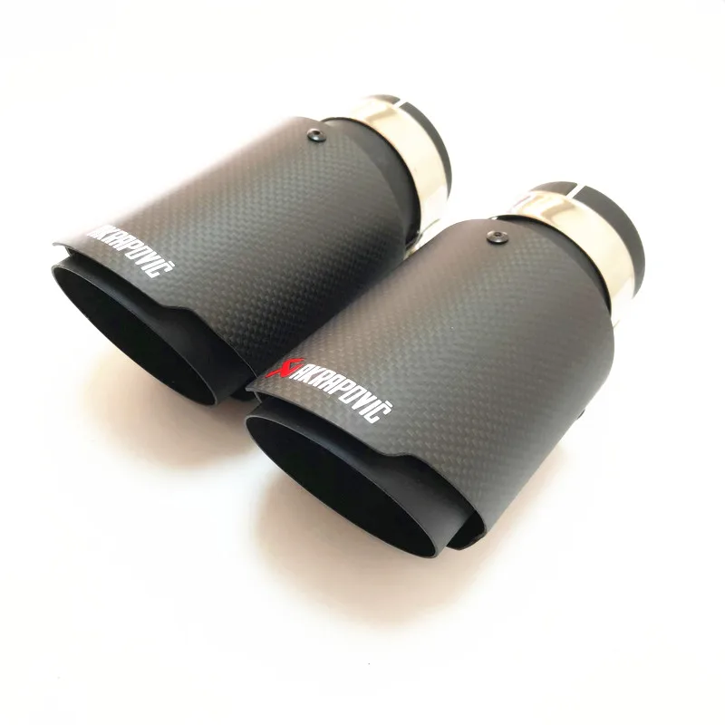 Акция: 1 пара Akrapovic автомобильные выхлопные трубы карбоновые глушители наконечник хвостового конца универсальный из нержавеющей стали прямой фланец черный