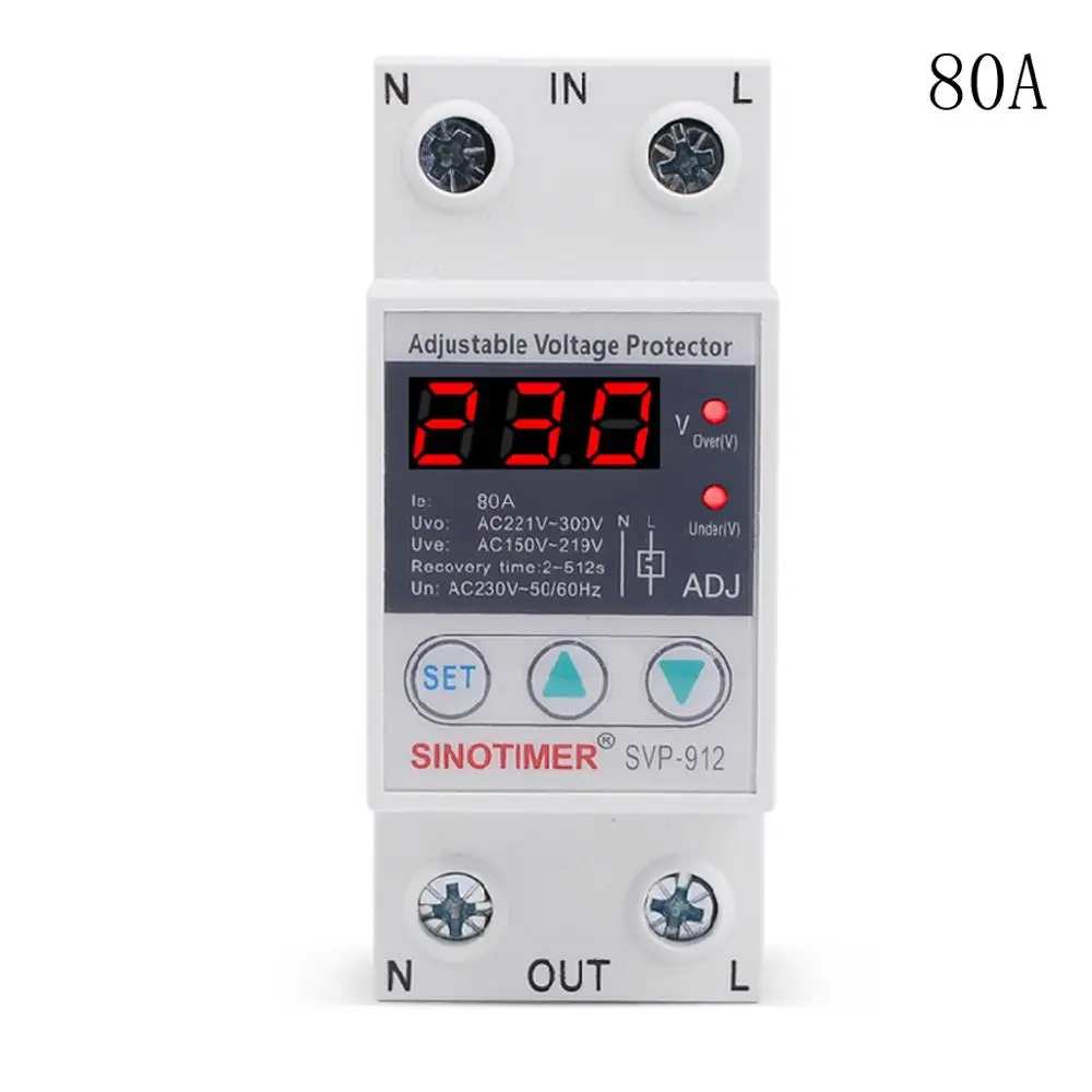 220V 40/63/80A под Напряжение протектор реле Повторное подключение защитное устройство - Цвет: 80A