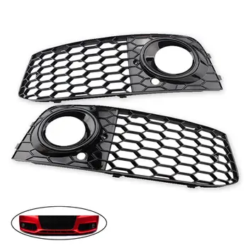 

Pair Honeycomb Mesh Fog Light Open Vent Grille Intake Cover For Audi A4 B8 RS4 Style 2009 2010 2011 2012 Car Fog Lamp Cover Part