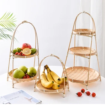 

CuteLife Household Woven Wood Storage Basket Li Ziqi Natural Picnic Fruit Double Layer Storage Basket Wicker Basket Decoration