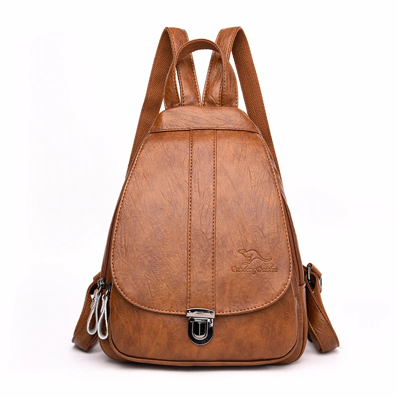 Женские кожаные рюкзаки высокого качества школьные рюкзаки для девочек Sac A Dos Femme винтажные сумки женские дорожные однотонные повседневные Рюкзаки - Цвет: brown