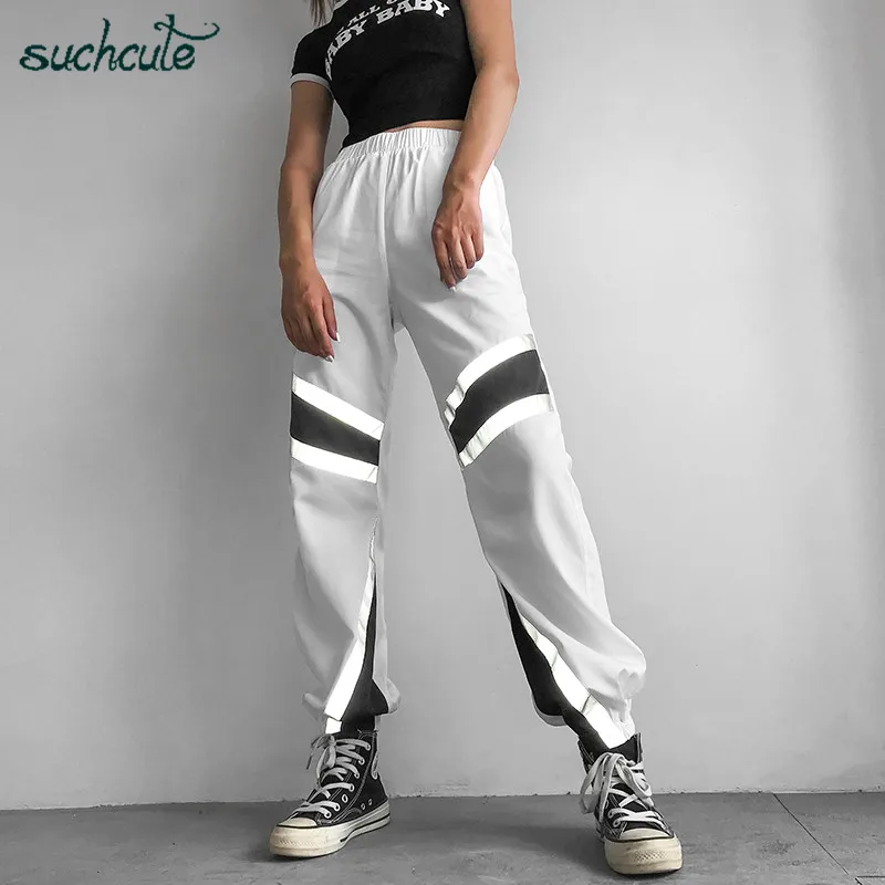

SUCHCUTE Wide Leg White Women Pants With Print Gothic Punk Rock Korean Style Trousers Female Joggers Harajuku 5xl Baggy Breeches