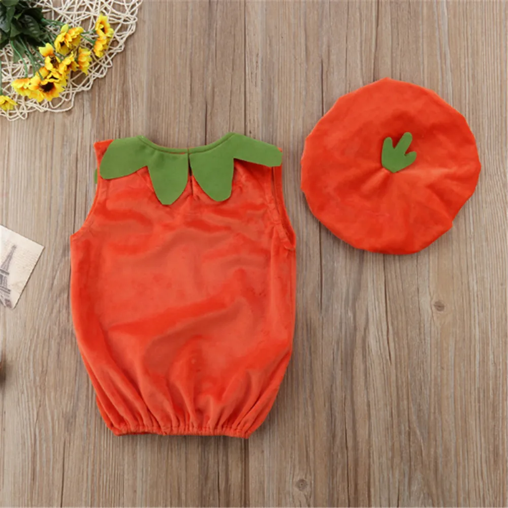 Funny Pumpkin Costume Set For Baby Lovery Unisex Boy Girl Fancy Dress+ Hat Halloween Party Cosplay Clothes Casual Outfits 3