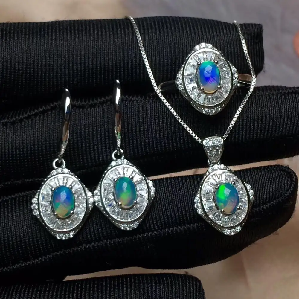 Platinum plating Натуральный Опаловый набор, серебро 925 пробы,, красивый огонь, изысканное кольцо ожерелье - Цвет камня: Platinum plating