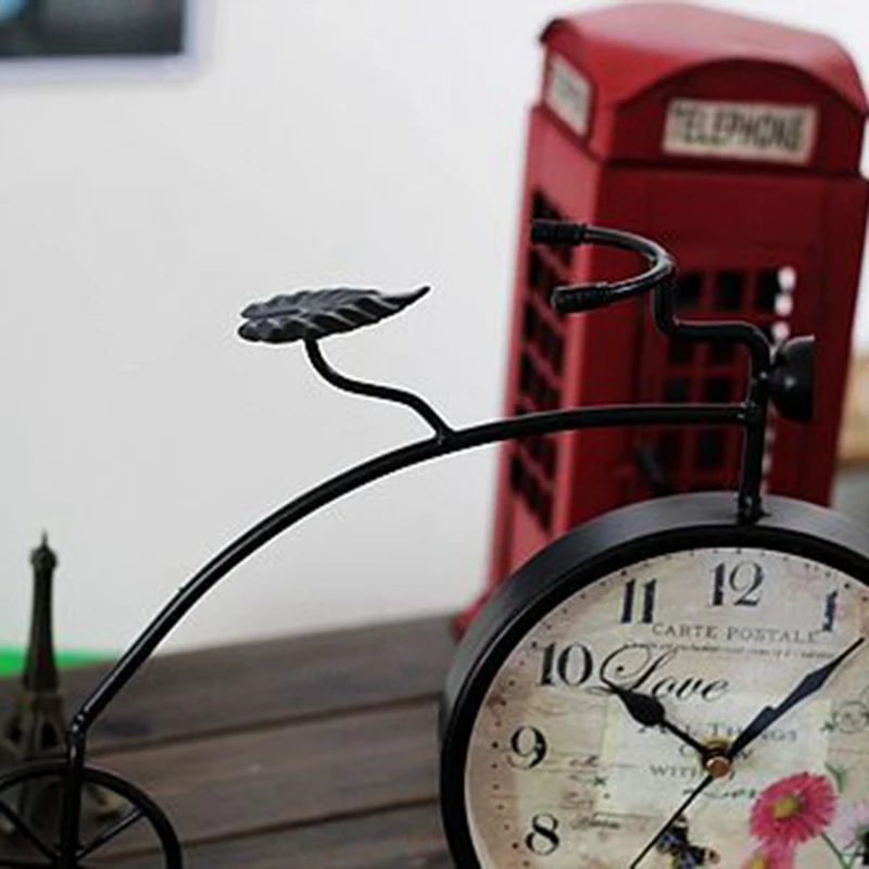Retro Home Decor European Clock Creative Iron Clock Bicycle Desktop Digital Clock