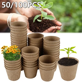 

50PCS Nursery Planting Peat Pots Balcony Cultivation Peat Pots Garden Planting Seedling Starters Cups Biodegradable Flower Pots