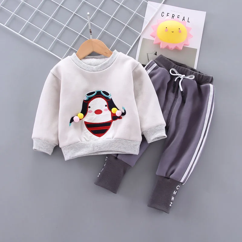 Grey DIIMUU/одежда для малышей; комплекты одежды для мальчиков и девочек; зимняя одежда; спортивные костюмы; теплая толстовка с круглым вырезом; комплект из толстых штанов - Цвет: Grey