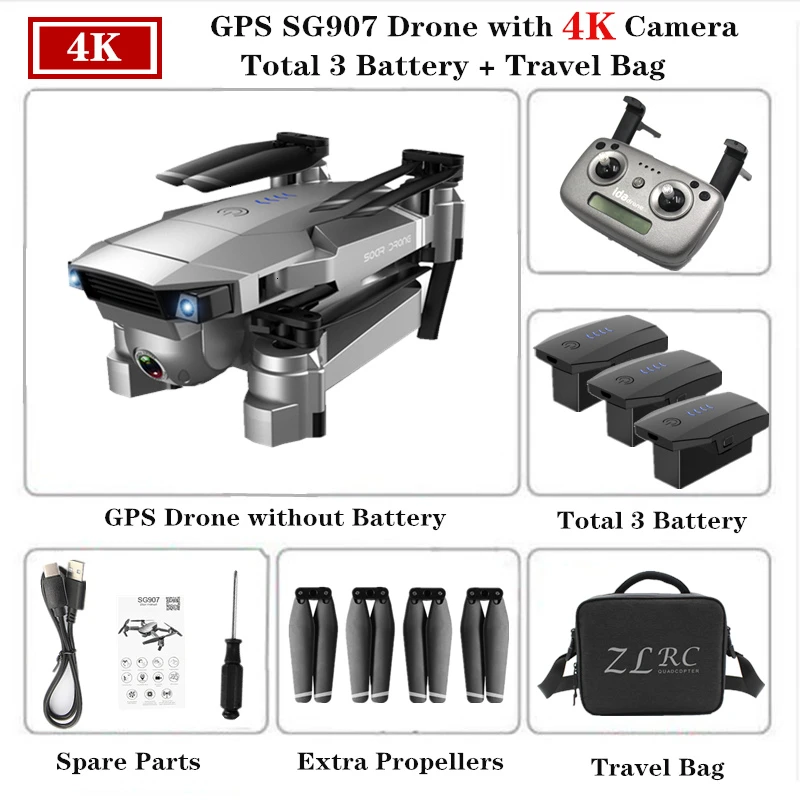 ZLRC SG907 RC Дрон с GPS с 5G WiFi 90 ° Электрическая регулировка 4K камера следуем за мной Квадрокоптер складной Квадрокоптер VS S167 E520S - Цвет: 4K-Travel Bag-3B