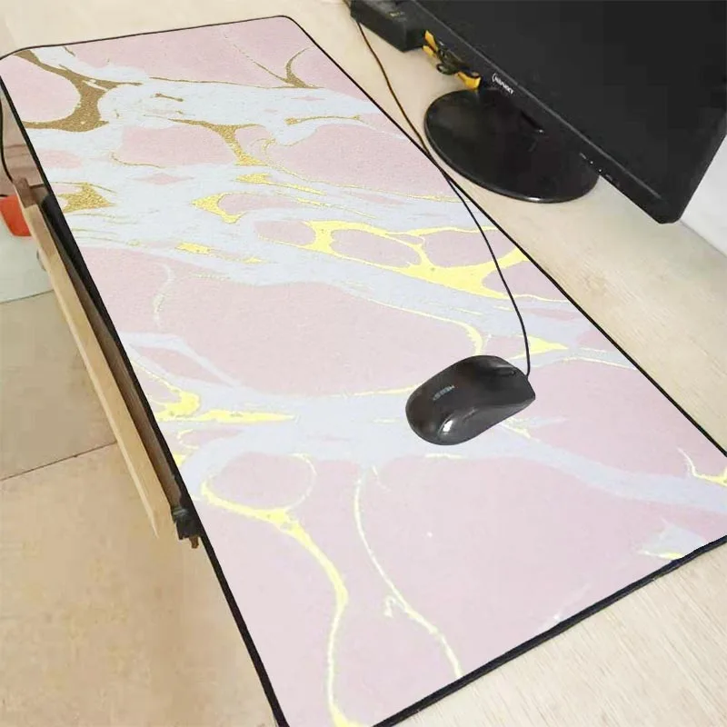 

XGZ Golden Pink Marble Large Gaming Mouse Pad Lock Edge Mouse Mat Keyboard Pad Desk Mat for Laptop Computer Gamer Mousepad XXL